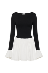 Sansa Knit And Linen Mini Dress - Black & White